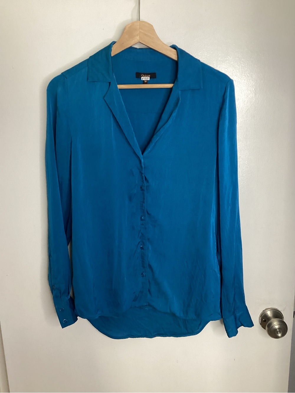 Quince Vibrant Teal Button-Front Long Sleeve Shirt EUC M